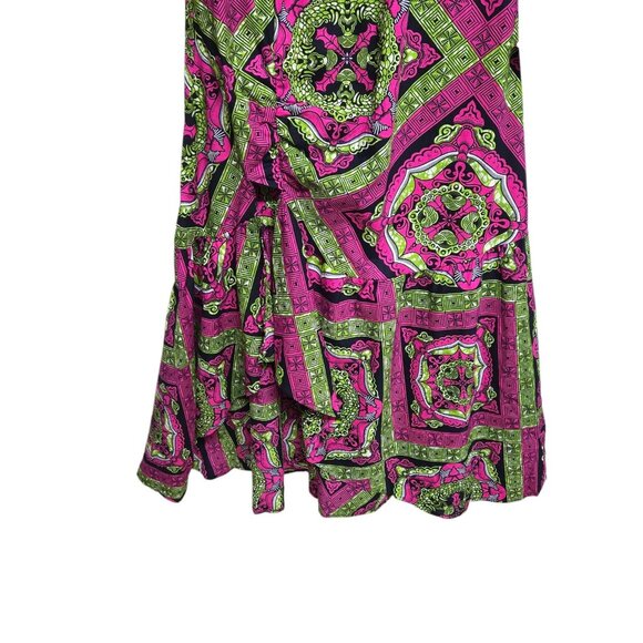 OFUURE Womens Large Pink Green African Print Colorful Maxi Dress Bell Sleeve - Picture 3 of 7